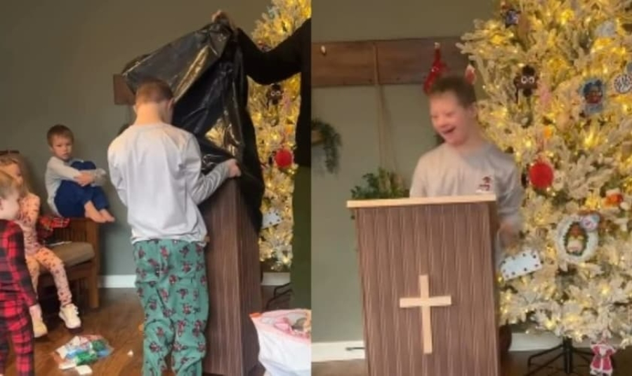 Avô constrói mini púlpito e neto com Síndrome de Down chora ao receber presente: 